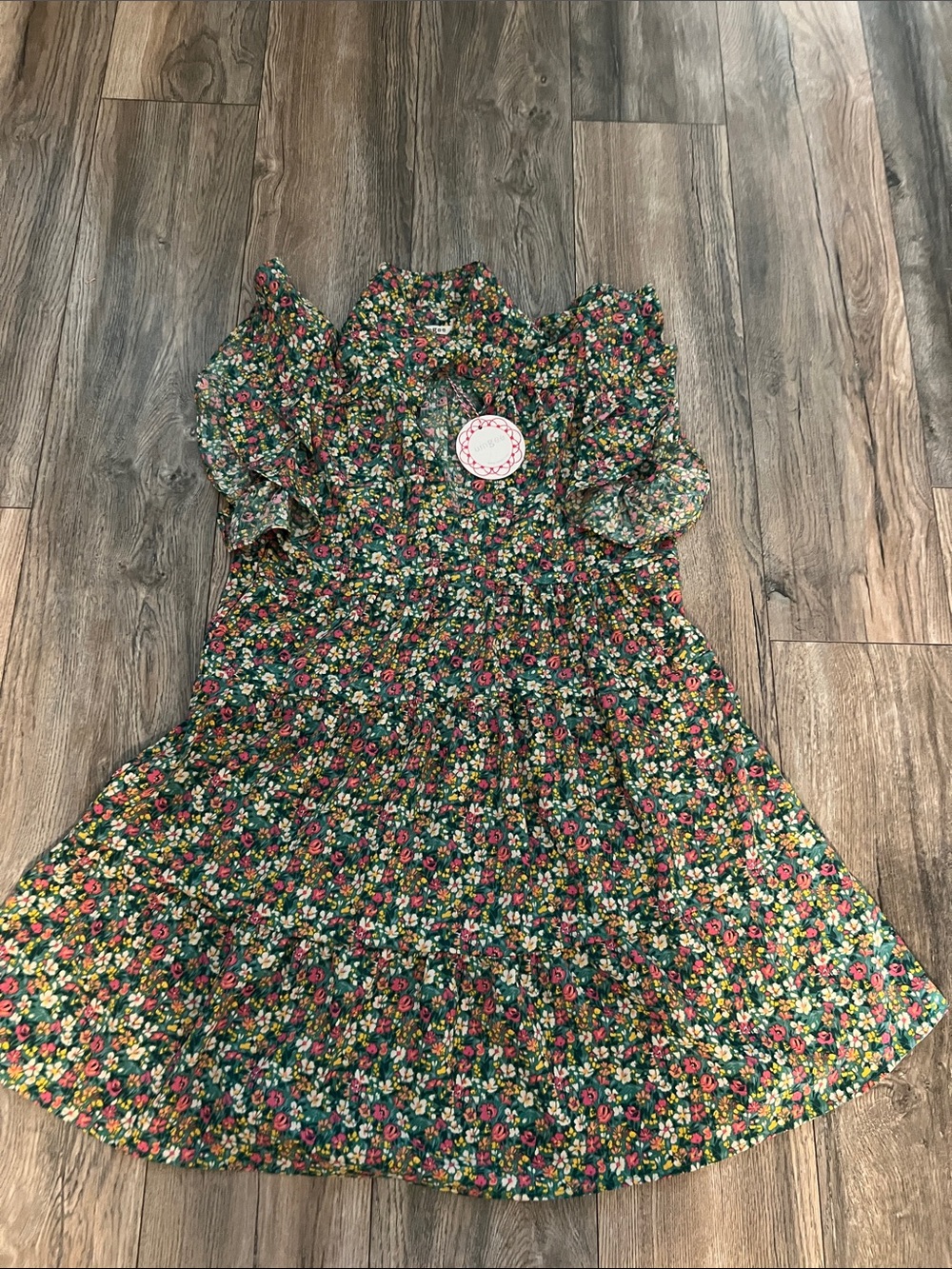 Umgee Green Floral Ruffle Mini Dress